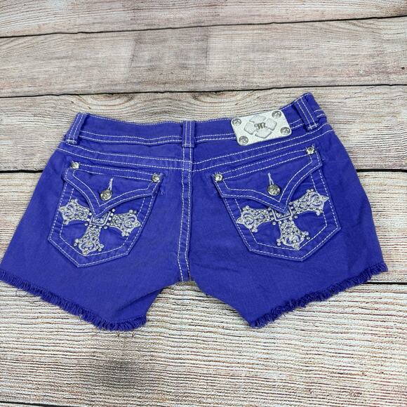 Y2K Miss Me Purple Western Cross Bling Shorts Size 29 Low Rise 5 Pocket Denim - Picture 13 of 14
